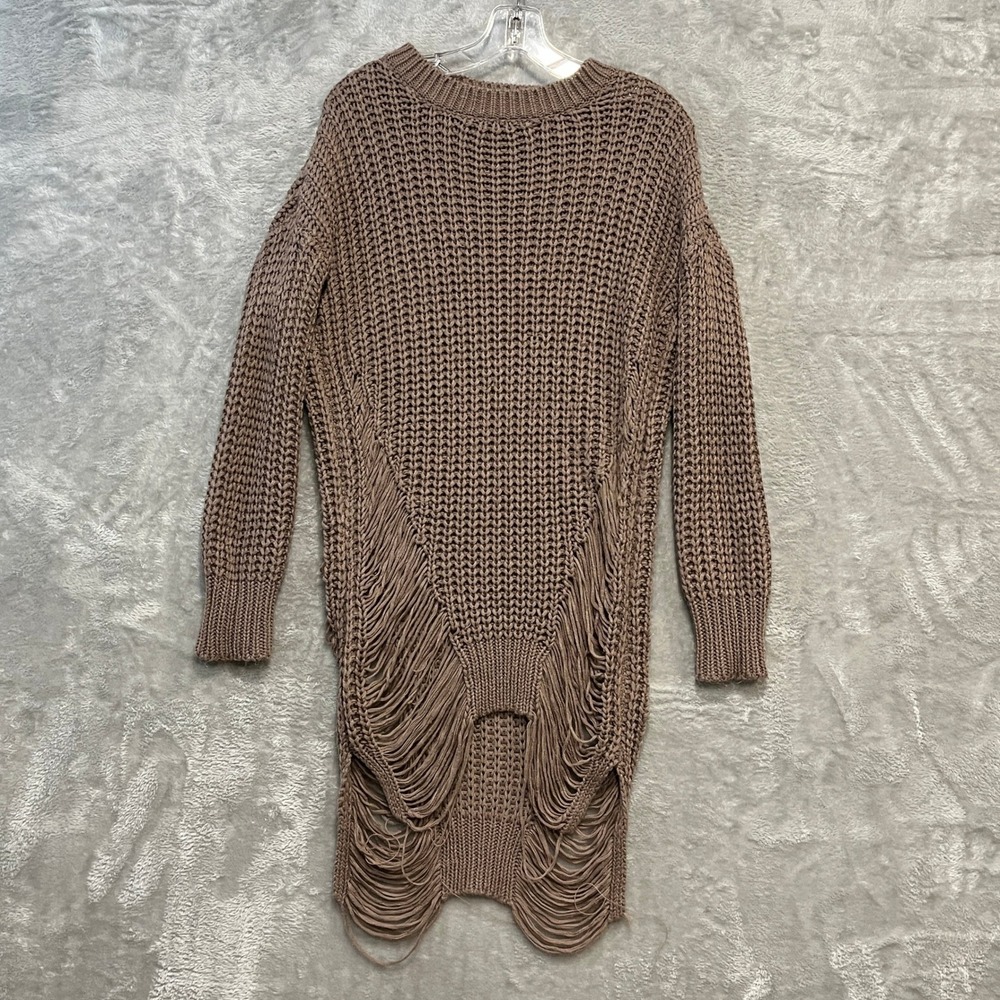 Windsor Sweater Dress Small Brown Chunky Knit‎ Fringe Shredded Long Sleeve Boho